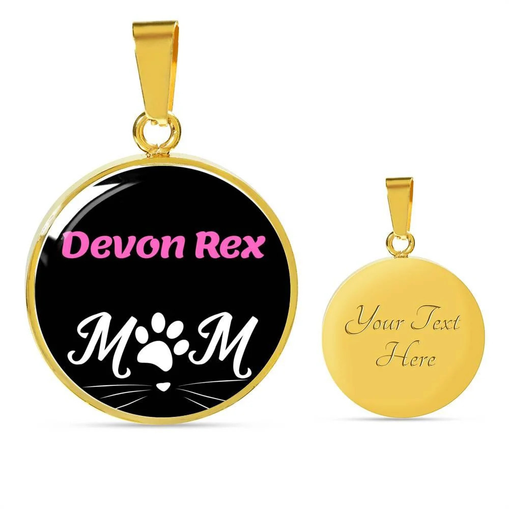 Devon Rex Cat Mom Personalized Engraved Gold Circle Necklace Custom Name Date G